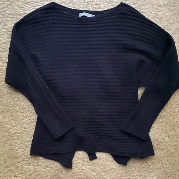 Navy Wool/Cashmere Tie-Back Ribbed Sweater - Picture 3 of 6